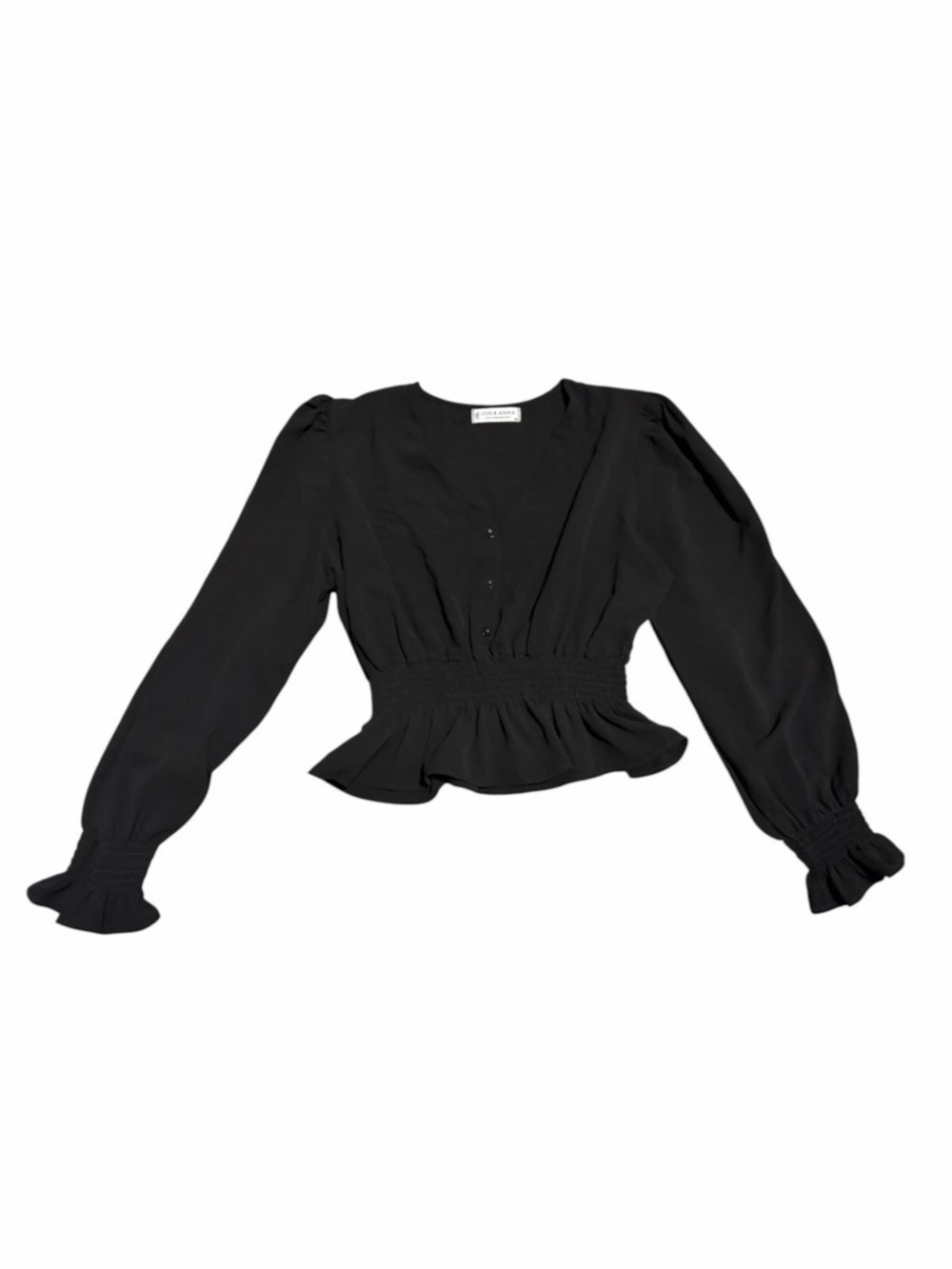 Jon & Anna Black Smocked Peplum Blouse with Ruffled Cuffs
